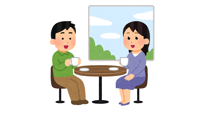 カフェでくつろぐカップル