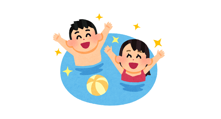 プールで遊ぶ人達